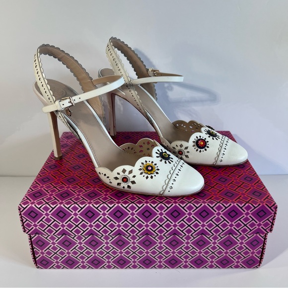 Tory Burch Heels Marguerite Nappa Ivory 9.5 - Used - Picture 3 of 16